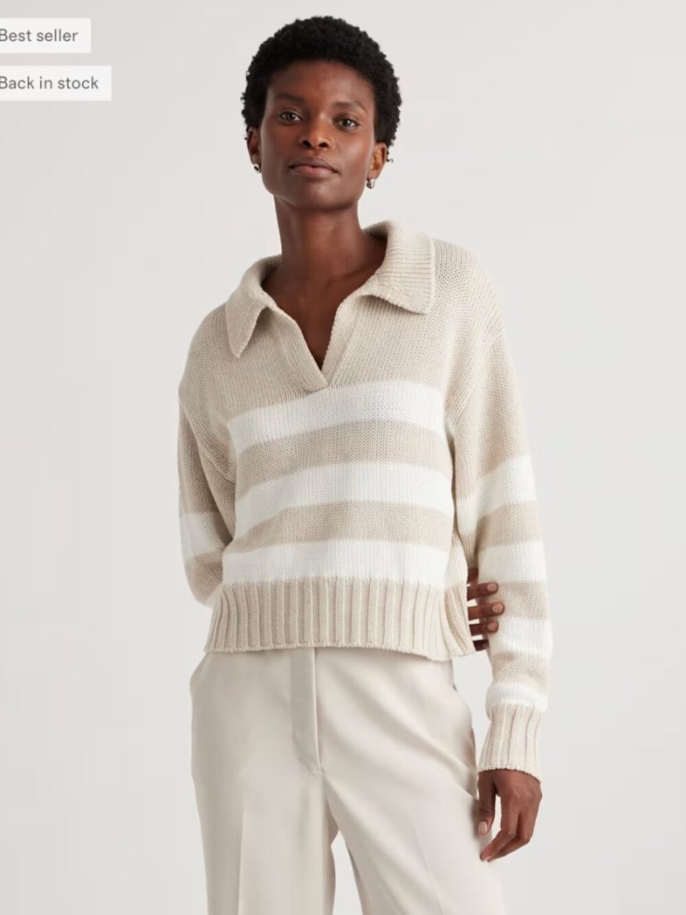 NWOT - Quince 100% Organic Cropped Cotton Polo Sweater - Size L